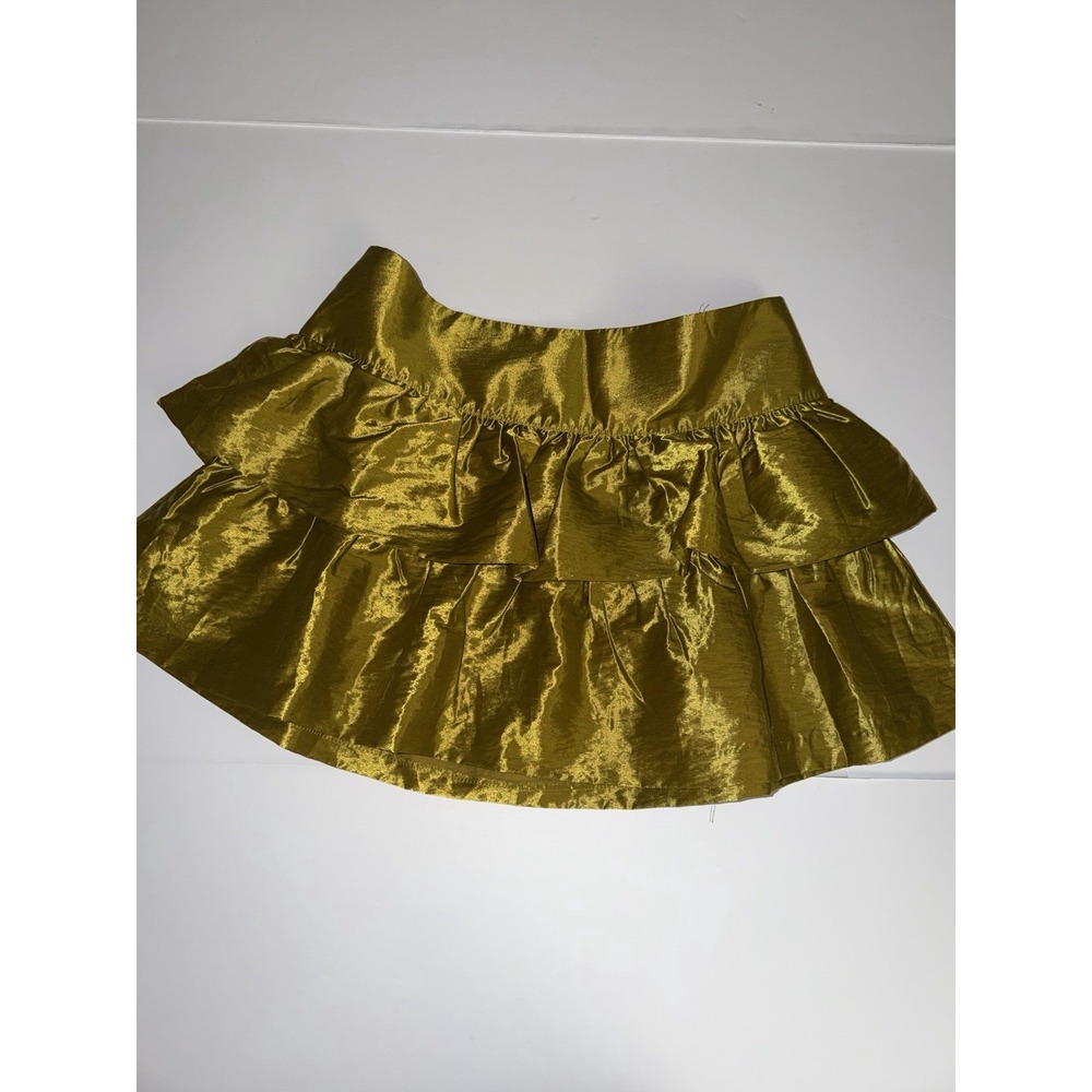 Scoop Women Large Tiered Ruffle Mini Skirt Olive Green Yellow Elastic Party NWT